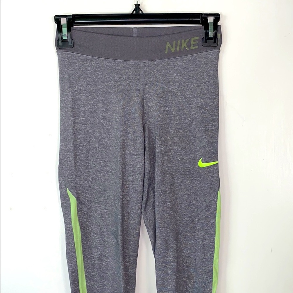 Gray/neon yellow Nike Pro athletic leggings